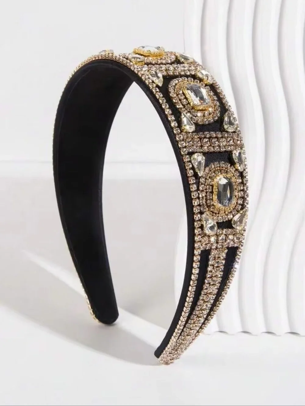Embellished Black Crystal Headband - Designer-Inspired